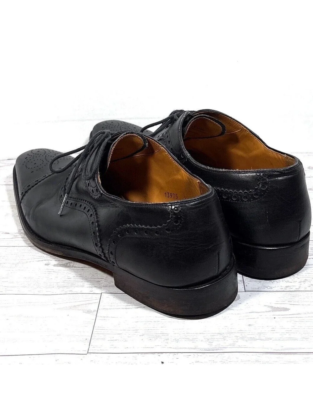 Magnanni #13975 Cap Toe Oxford Brogue Dress Shoes Black Men's Size 9.5 M US